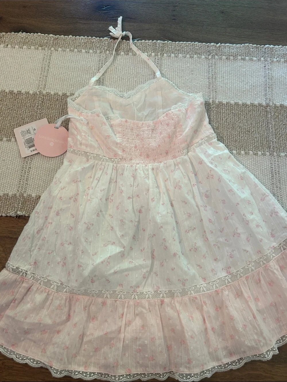 LoveShackFancy Girls Light Pink Floral Halter Dress